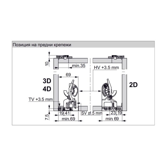 Dynapro Soft-Close 3D – скрит плъзгач с пълно изтегляне, 40 кг, 550 мм