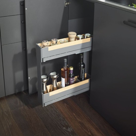 Изтегляща кошница Pinello Inside Spice, за долен ред шкафове, модул 150, дизайн LIRO, комплект с дясно разположени плъзгачи Grass Nova Pro 500, цвят антрацит