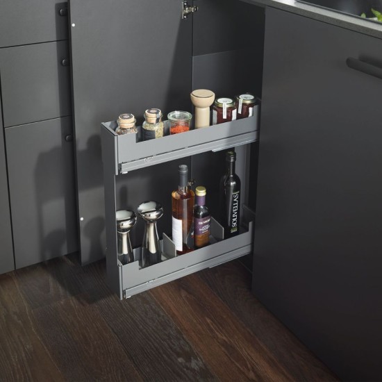 Изтегляща кошница Pinello Inside Spice, за долен ред шкафове, модул 150, дизайн LIRO, комплект с ляво разположени плъзгачи Grass Nova Pro 500, цвят антрацит