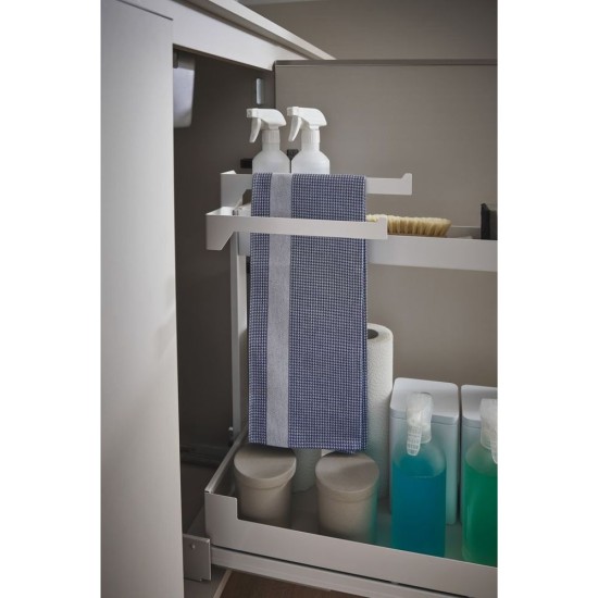 Изтегляща кошница с държач за кърпи Pinello Inside 300 Towel, за долен ред шкафове, модул 300 Десен, дизайн LIRO, комплект плъзгачи Grass Nova Pro 500, цвят бял