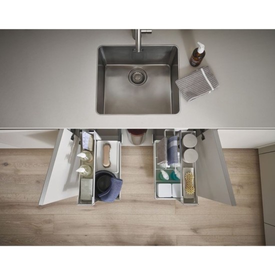 Изтегляща кошница с държач за кърпи Pinello Inside 300 Towel, за долен ред шкафове, модул 300 Десен, дизайн LIRO, комплект плъзгачи Grass Nova Pro 500, цвят бял