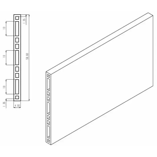 Разделител за чекмедже – PVC, 2000 × 60 mm, бял